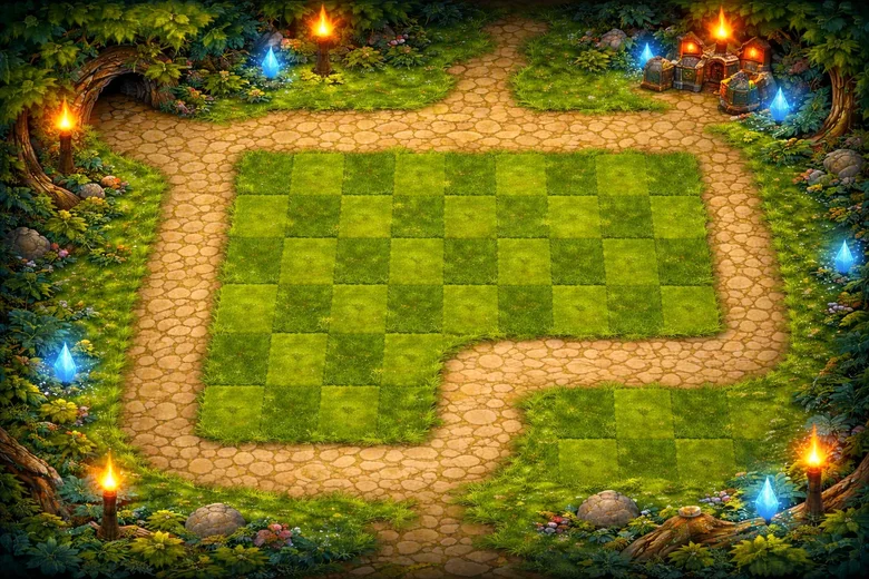 Vista del campo de batalla de Elemental TD