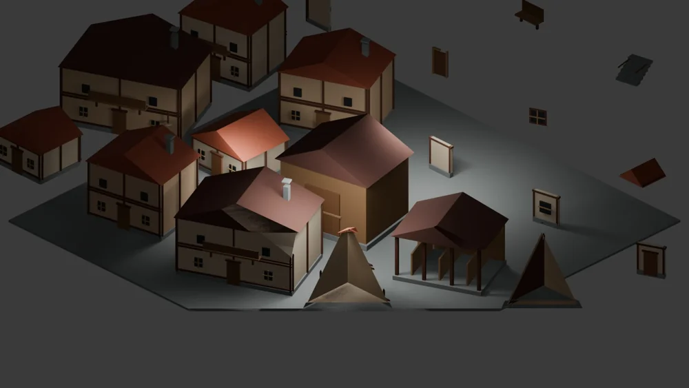 Casas y calles de aldea 3D asset collection render