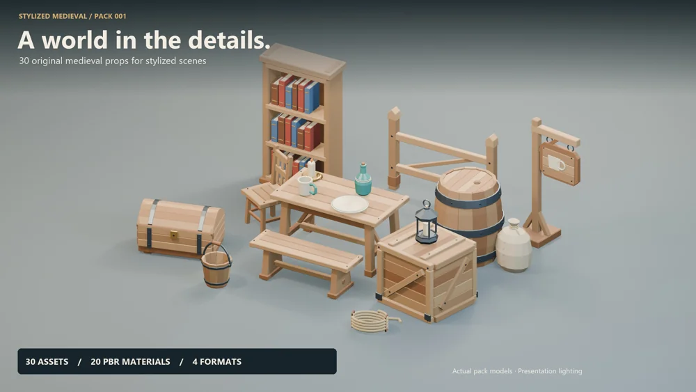 Objetos medievales 3D asset collection render
