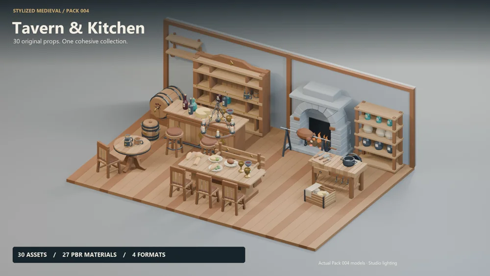 Taberna y cocina 3D asset collection render